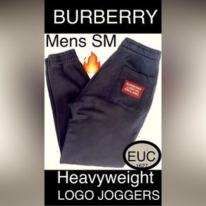 Mens BURBERRY LOGO Heavyweight Joggers🔥Black Cotton w/Pockets🔥EUC🔥SM+